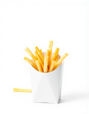 Potato fries on a white background with space for text