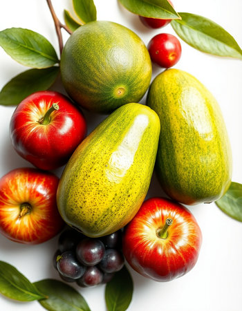 Fruits and vegetables on a white background. Healthy food concept.