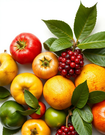 Fruits and vegetables on a white background. Healthy food concept.の写真素材