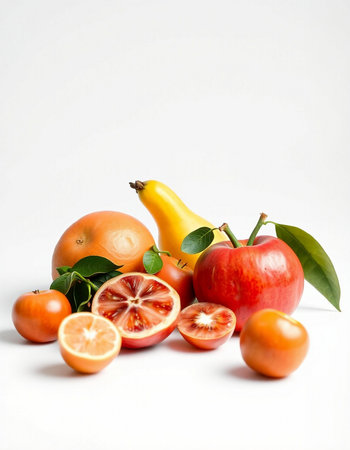 Fruits on a white background. Healthy food. Vitamins.の写真素材