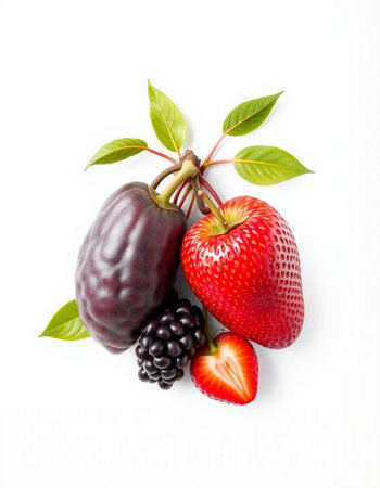 Blackberry, strawberry, and apple isolated on white backgroundの写真素材