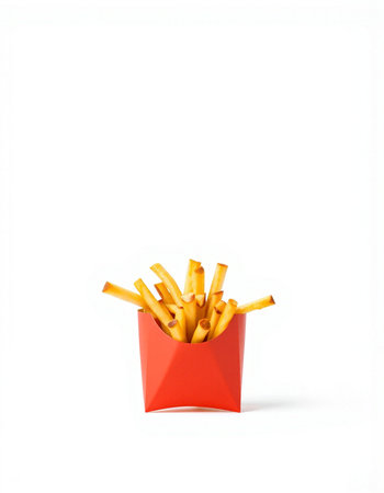 French fries in red box isolated on white background. 3d illustration