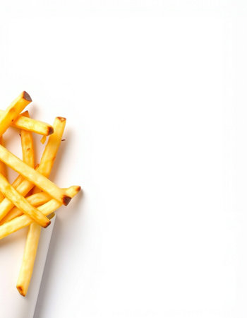 French fries on a white background. Top view. Copy space.の写真素材