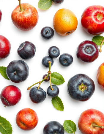 Fruit collection isolated on white background. Top view. Flat lay pattern.の写真素材