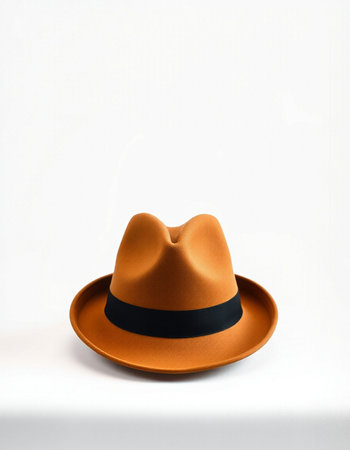 Brown hat with black ribbon on a white background. Isolated.の写真素材