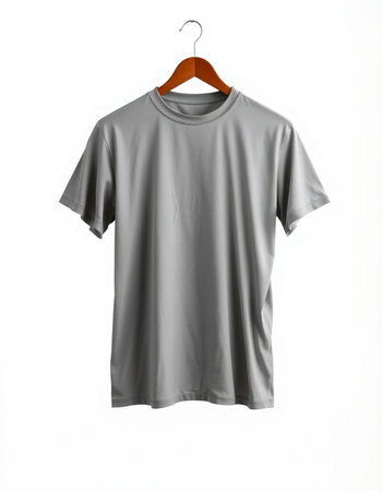 Grey t-shirt on a hanger isolated on a white background