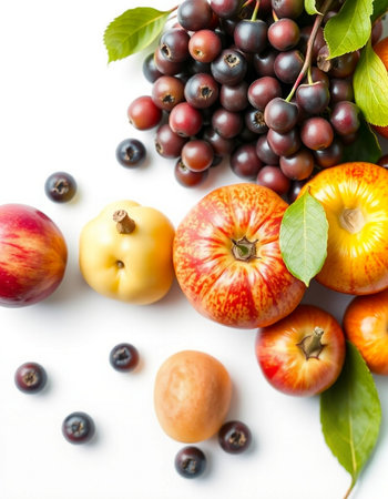 fruits on a white background, fruits and berries on a white backgroundの写真素材