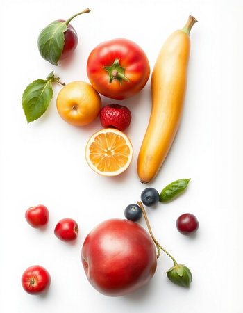 Fresh fruits and vegetables isolated on white background. Healthy food concept.の写真素材