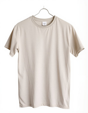 Blank t-shirt on a hanger on a white backgroundの写真素材