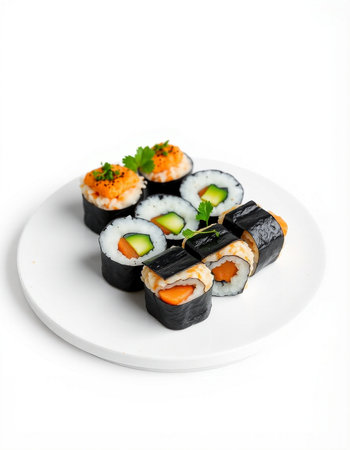 Japanese Cuisine - Sushi Roll with Cucumber, Cream Cheese and Raw Salmon insideの写真素材