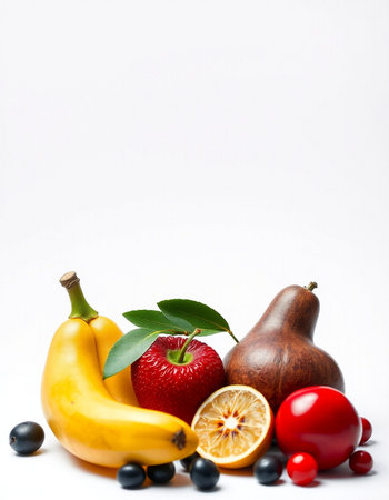 Fruits and vegetables on a white background. Healthy food concept.の写真素材