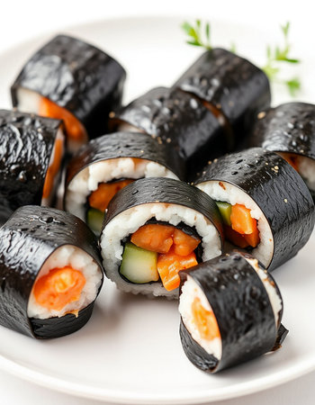 Japanese Sushi Roll with Salmon, Cucumber and Cream Cheese inside. Nori outsideの写真素材