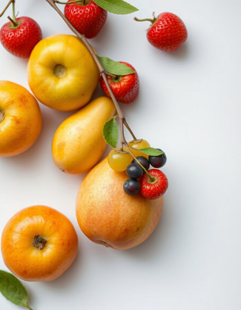 Fruits on a white background. Flat lay, top view.の写真素材