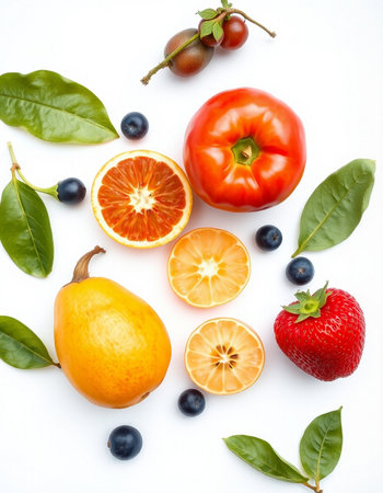 Fruits and berries isolated on white background. Healthy food concept.の写真素材