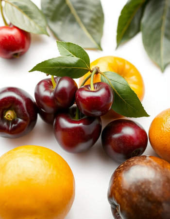 Fresh fruits on a white background, close-up, selective focus