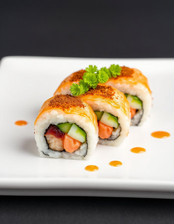 Sushi roll - japanese food style on a white plateの写真素材