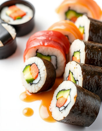 Japanese Cuisine - Sushi Roll with Salmon, Tuna and Eelの写真素材