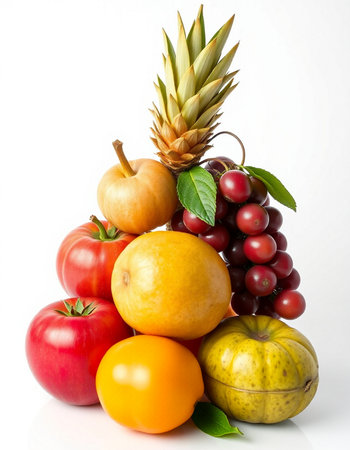 Fruits and vegetables isolated on a white background. Healthy food.の写真素材
