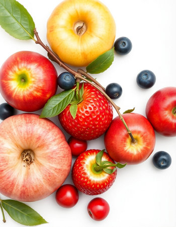 Fruits and berries isolated on white background. Healthy food concept.の写真素材