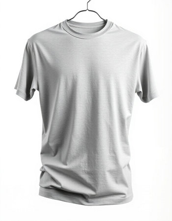 Blank gray t-shirt on hanger isolated on white backgroundの写真素材