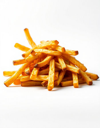 French fries on a white background. Selective focus. Shallow depth of field.の写真素材