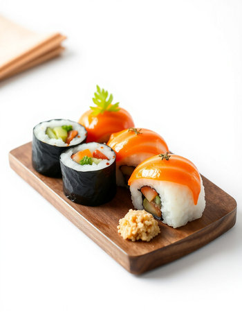 Sushi roll japanese food style on a white background.の写真素材