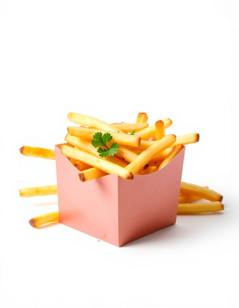 French fries in a box isolated on white background. Fast food.の写真素材