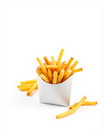 French fries in paper box isolated on white background with clipping path.