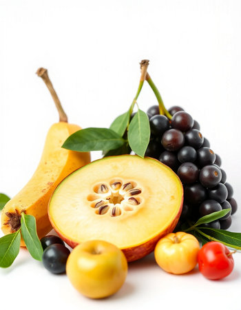 Fruits and vegetables on a white background. Healthy food concept.の写真素材
