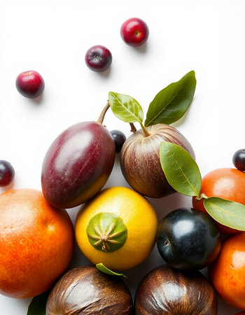 Fruits and vegetables on a white background. Healthy food concept.