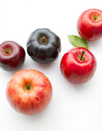 Fresh apples and plums on a white background. Isolatedの写真素材