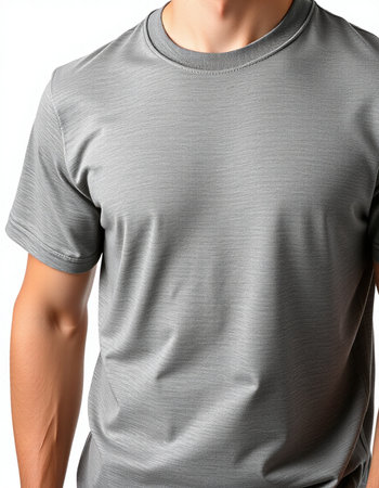 Men's gray t-shirt on a white background close-upの写真素材