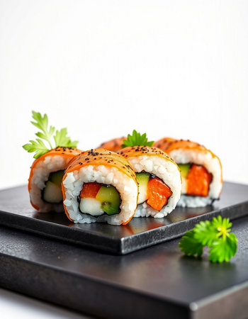 Sushi roll japanese food style on white background - Japanese food styleの写真素材