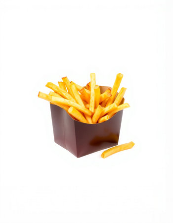 French fries in a box isolated on white background with clipping path.の写真素材
