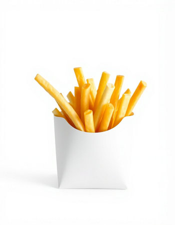 French fries in paper box isolated on white background with clipping path.