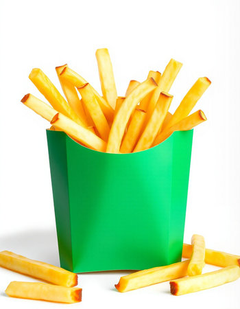 French fries in a green box on a white background. Isolatedの写真素材