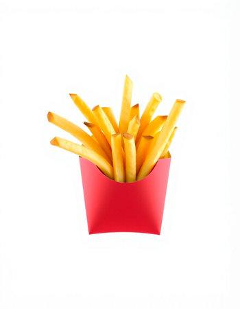 French fries in red box isolated on white background, clipping path included
