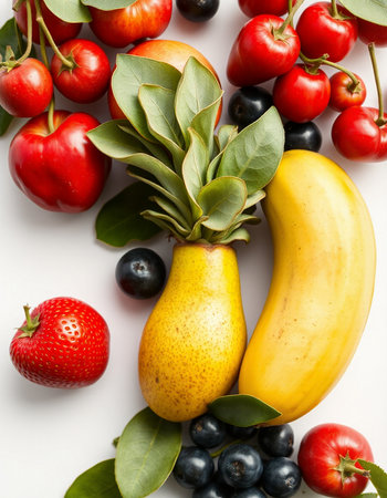 Fruits and berries on the white background. Healthy food concept.の写真素材