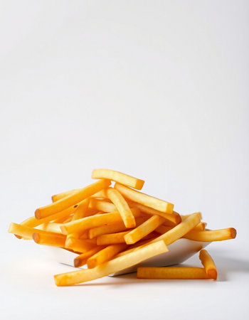Golden French Fries on a white background. Selective focus.の写真素材