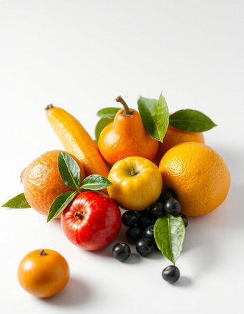 Fruits and vegetables on a white background. Healthy food concept.の写真素材