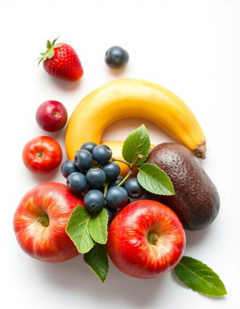 Fruits and vegetables on a white background. Healthy food concept.の写真素材