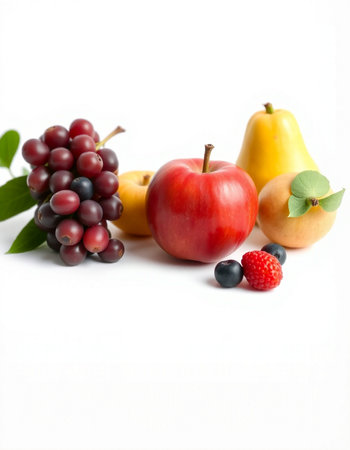 Fruits on a white background. Berries, apples and pearsの写真素材