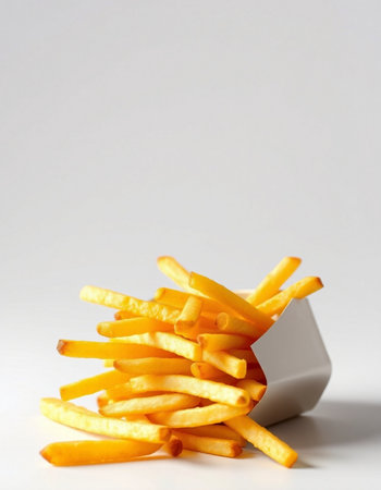 French fries on a white background. Shallow depth of field.