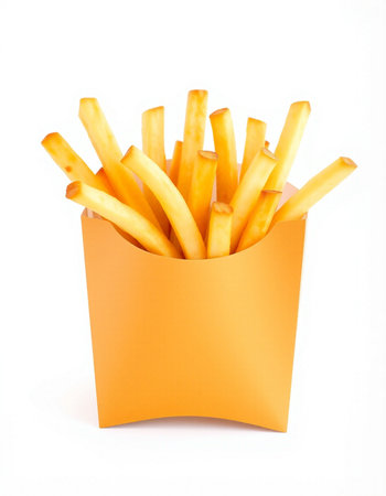 French fries in paper box isolated on white background with clipping path.