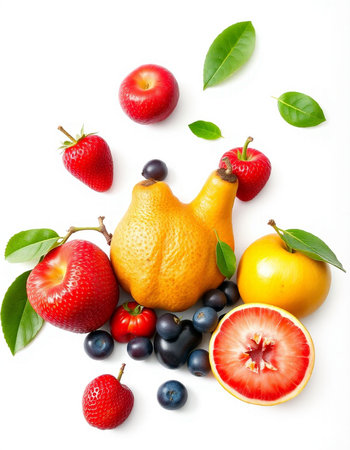 Fruit and berries isolated on white background. Healthy food concept.の写真素材