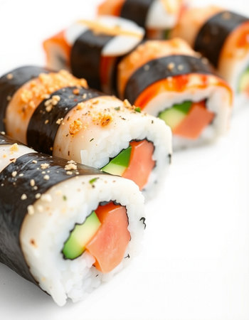 Japanese Cuisine - Sushi Roll with Salmon, Cream Cheese and Raw Salmon inside. Nori outsideの写真素材