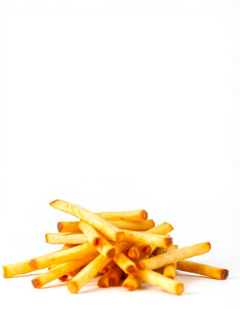 Pile of french fries isolated on white background.
