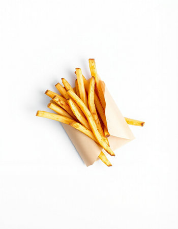 French fries on a white background. Top view, flat lay.の写真素材