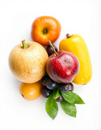 Fresh fruits and vegetables isolated on white background. Healthy food concept.の写真素材