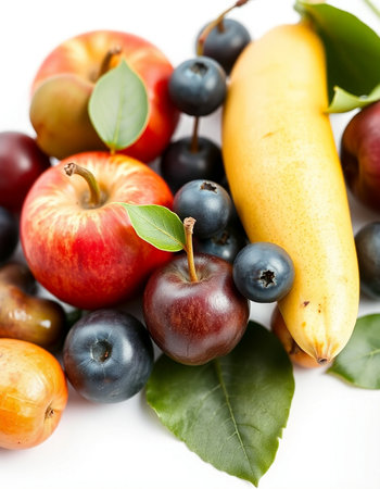 Fruits on a white background, close-up, studio shotの写真素材